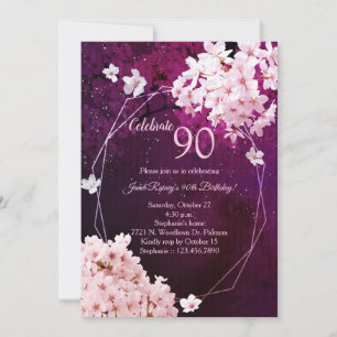 Evening Cherry Blossom 90th Birthday Invitation