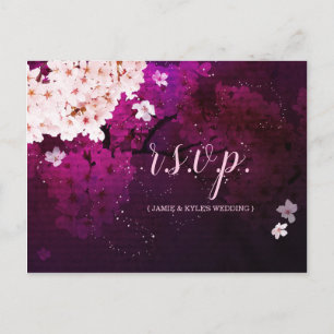 Evening Cherry Blossom Wedding Menu Choice RSVP Postcard