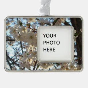 Evening Cherry Blossoms I Spring Floral Silver Plated Framed Ornament