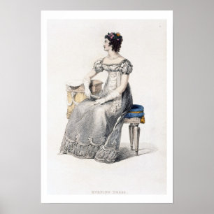Evening dress, fashion plate from Ackermann's Repo Poster