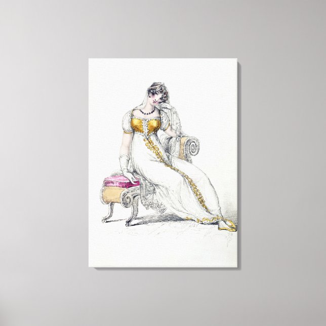 Evening dress or wedding dress, fashion plate from canvas print (Front)