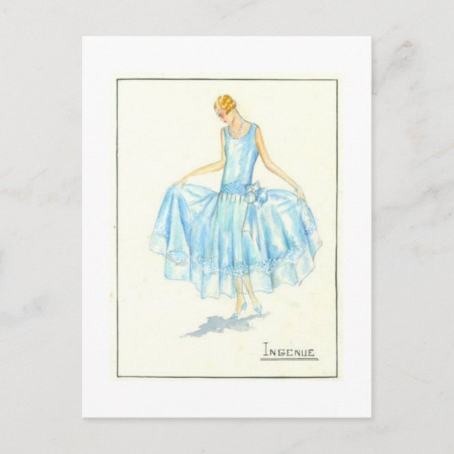 Evening Dress Sketch by Bernard et C.ie 1928 Postcard (Front)