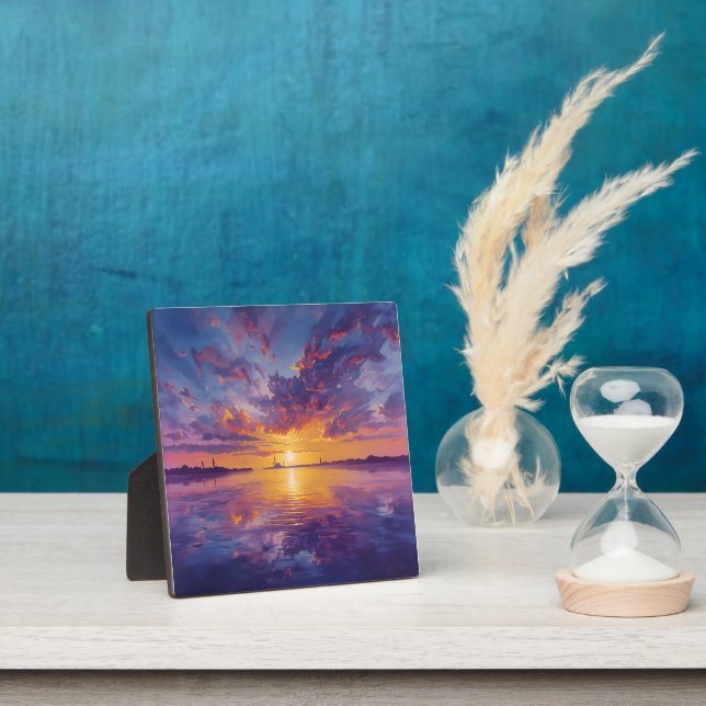 Evening Elegance – Colourful Sunset Over Water Fin Plaque (Insitu)