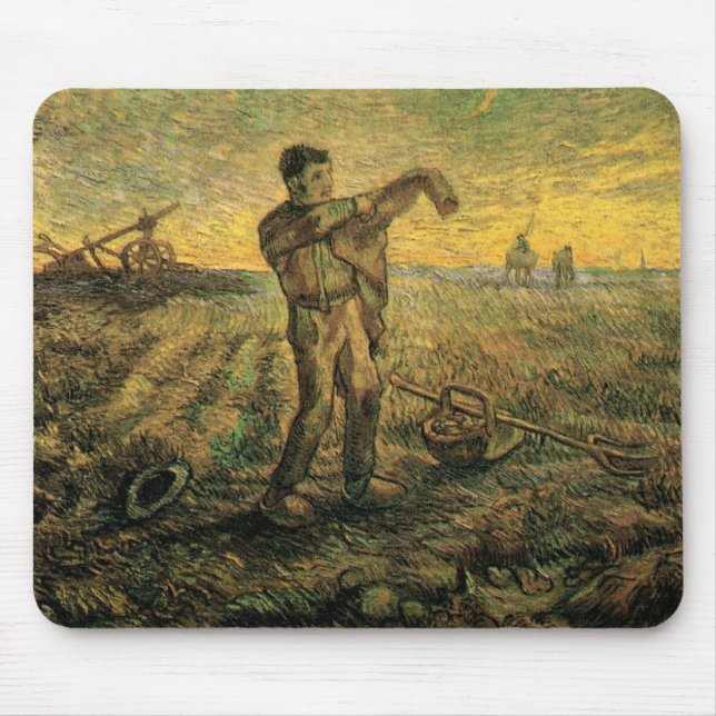 Evening - End of the Day by Vincent van Gogh Mouse Mat (Front)