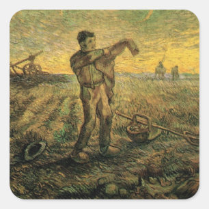 Evening - End of the Day by Vincent van Gogh Square Sticker