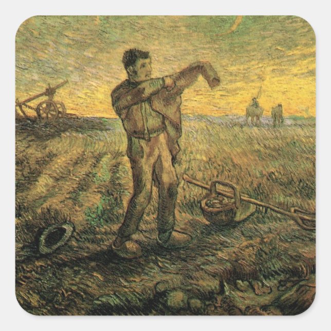 Evening - End of the Day by Vincent van Gogh Square Sticker (Front)