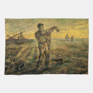 Evening - End of the Day by Vincent van Gogh Tea Towel