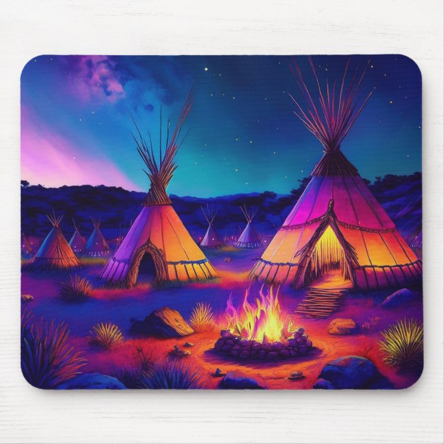 Evening Fire At The Indian Village Mouse Mat (Front)