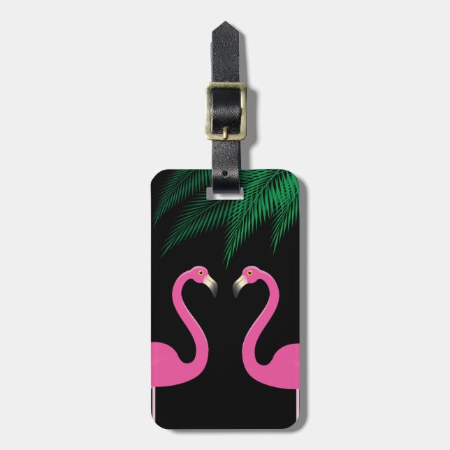 Evening Flamingos and Palm Leaves Luggage Tag (Front Vertical)