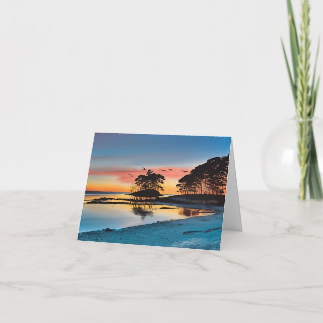 Evening Flight Above Serene Waters Blank Card (Front)