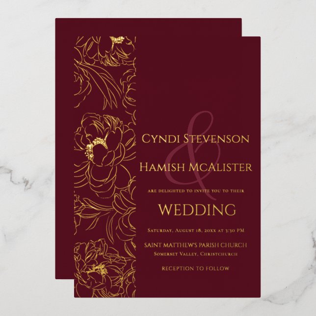 Evening Floral Burgundy Wedding Foil (Front/Back)