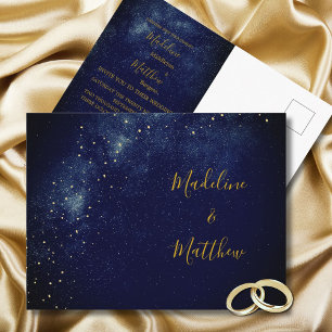 Evening Gold Stars Blue Astral Wedding Invitation Postcard