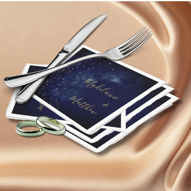 Evening Gold Stars Blue Astral Wedding Napkin (Creator Uploaded)