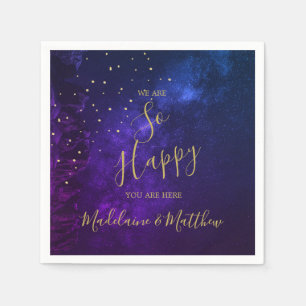 Evening Gold Stars Purple Astral Happy  Napkin