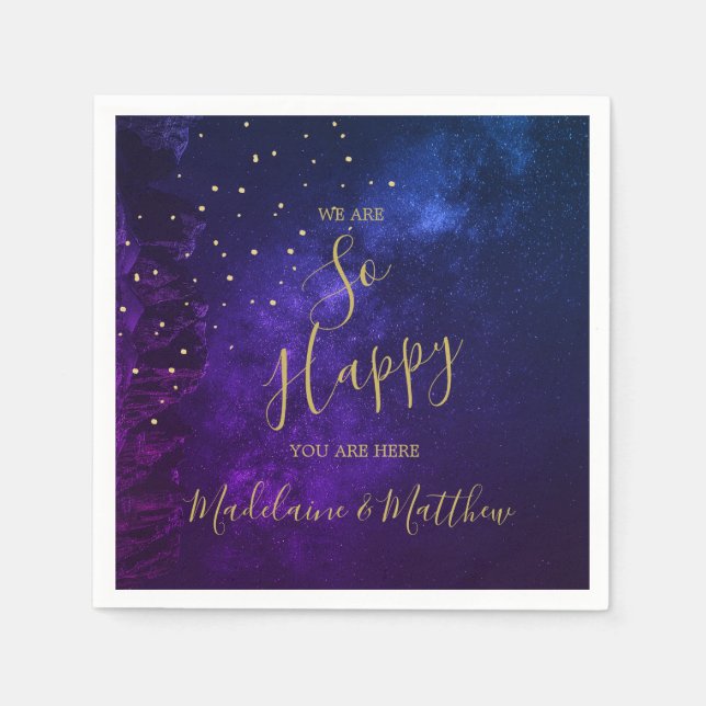 Evening Gold Stars Purple Astral Happy  Napkin (Front)