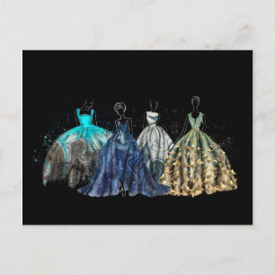 Evening Gowns Collection Fashion Illustration Holiday Postcard