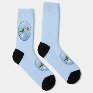 Evening Grosbeak Painting - Cute Original Bird Art Socks