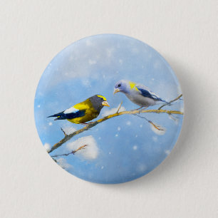 Evening Grosbeak Painting - Cute Original Dog Art 6 Cm Round Badge