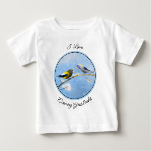 Evening Grosbeak Painting - Cute Original Dog Art Baby T-Shirt