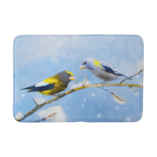 Evening Grosbeak Painting - Cute Original Dog Art Bath Mat