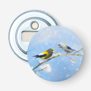 Evening Grosbeak Painting - Cute Original Dog Art Bottle Opener