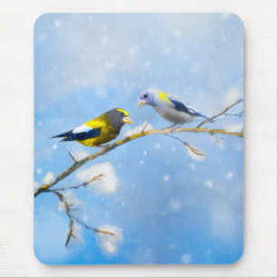 Evening Grosbeak Painting - Cute Original Dog Art Mouse Mat