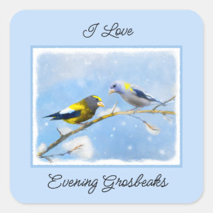 Evening Grosbeak Painting - Cute Original Dog Art Square Sticker
