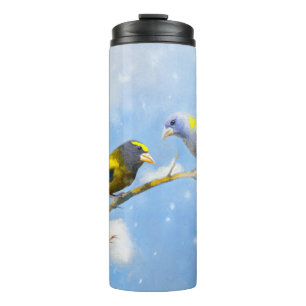 Evening Grosbeak Painting - Cute Original Dog Art Thermal Tumbler