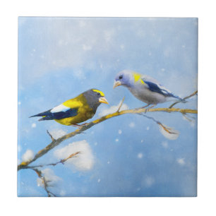 Evening Grosbeak Painting - Cute Original Dog Art Tile