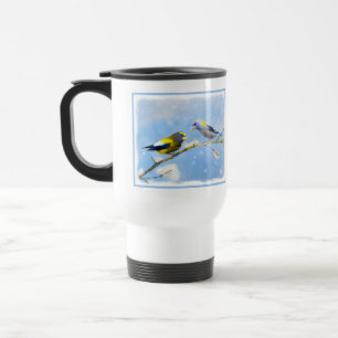 Evening Grosbeak Painting - Cute Original Dog Art Travel Mug