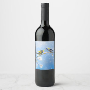 Evening Grosbeak Painting - Cute Original Dog Art Wine Label
