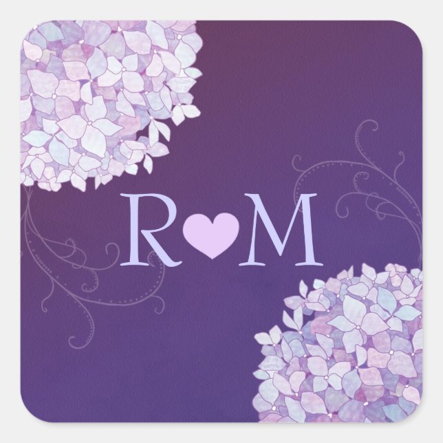 Evening Hydrangeas Purple Wedding Square Sticker (Front)