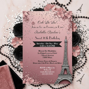 Evening in Paris Eiffel Tower Sweet 16 Blush Pink Invitation