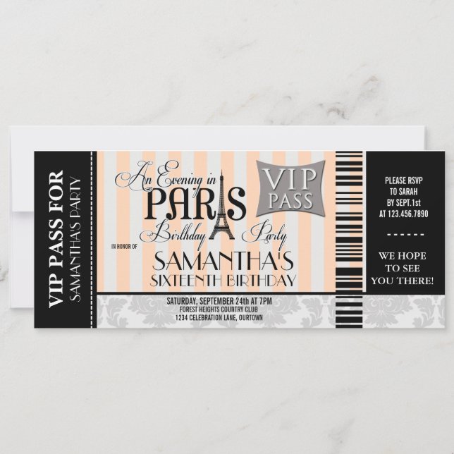 Evening in Paris Sweet 16 Party Invitations (Front)