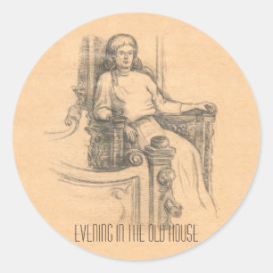 Evening in the old house classic round sticker