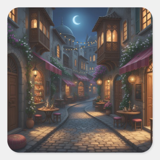 Evening in the Old Quarter Cozy Cobblestone Square Sticker (Front)