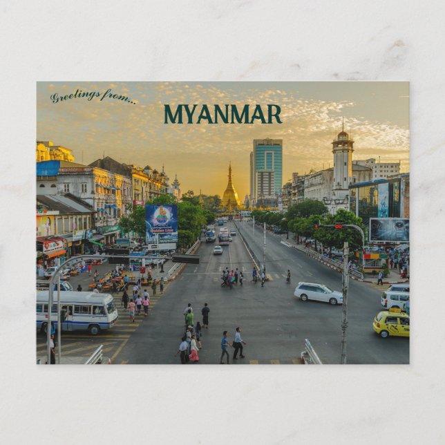 Evening in Yangon Myanmar Burma Postcard (Front)