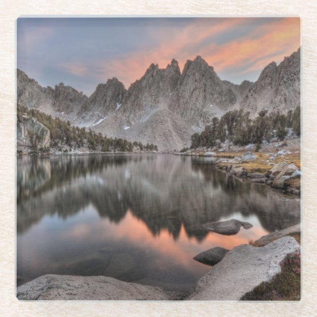 Evening Kearsarge Pinnacles Reflections Glass Coaster (Front)