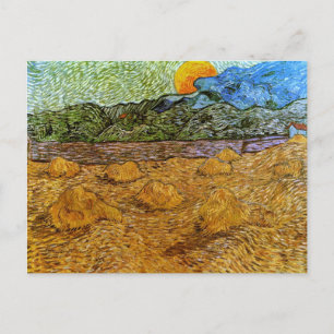 Evening Landscape Rising Moon, Van Gogh Fine Art Postcard