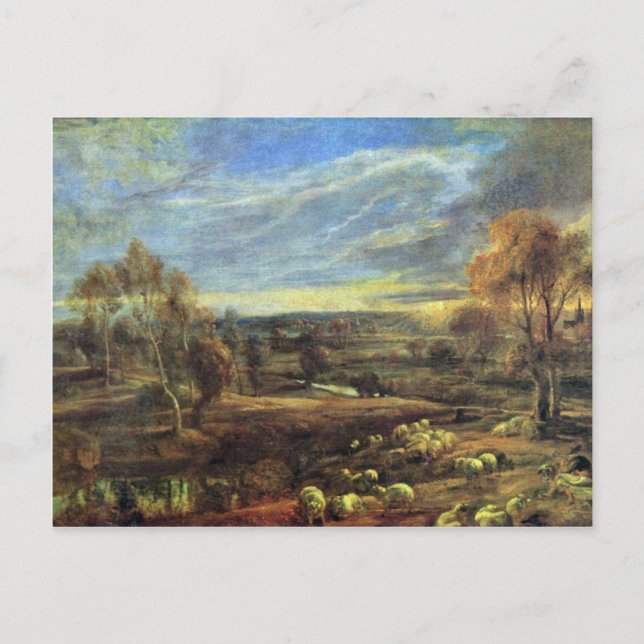 Evening Landscape With Shepherd And Flock Postcard (Front)