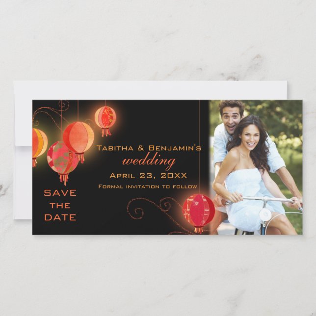 Evening Lanterns Wedding Save the Date Photo Card (Front)