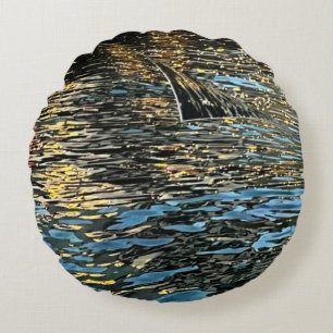 Evening lights on the sea round cushion