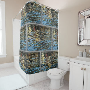 Evening lights on the sea shower curtain
