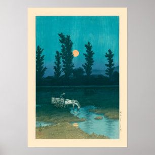Evening Moon Nakanoshima Sapporo by Kawase Hasui Poster