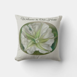 Evening Moonflower Pastel Art Custom Text Cushion