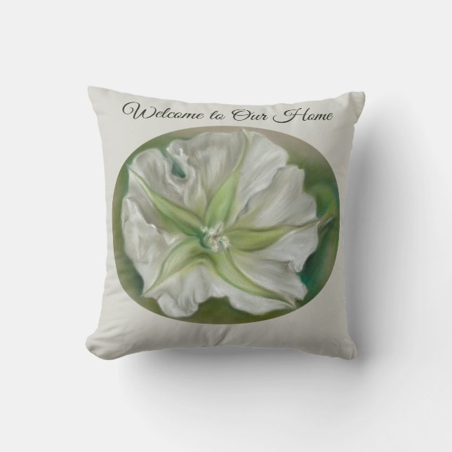 Evening Moonflower Pastel Art Custom Text Cushion (Front)