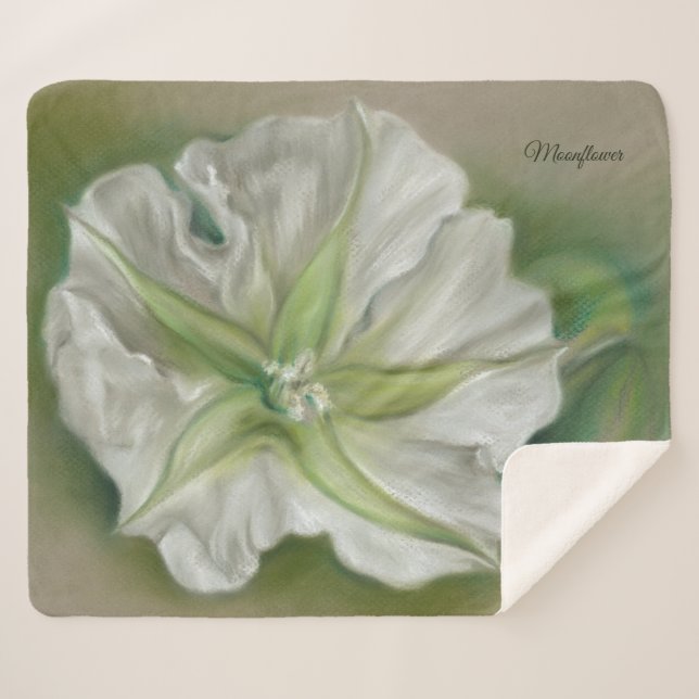 Evening Moonflower Pastel Art Personalised Sherpa Blanket (Front (Horizontal))