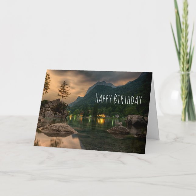 Evening Mountain Lake Photograph Birthday Card (Front)