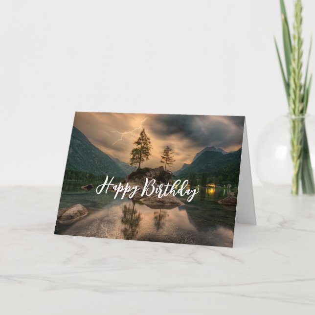 Evening Mountain Lake Photograph Birthday Card (Front)