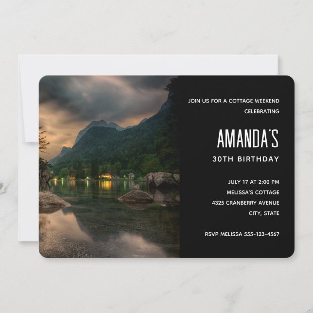 Evening Mountain Lake Photograph Birthday Invitation (Front)